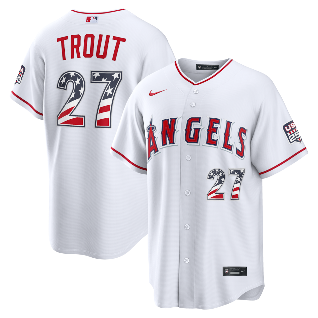 Men's Los Angeles Angels Mike Trout Nike White USA 250 Fourth of July Home Stadium Jersey - Ujersey
