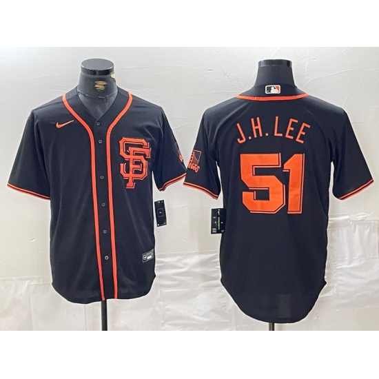 Men's San Francisco Giants #51 Jung Hoo Lee Black With SF Stitched Cool Base Nike Jersey - Ujersey