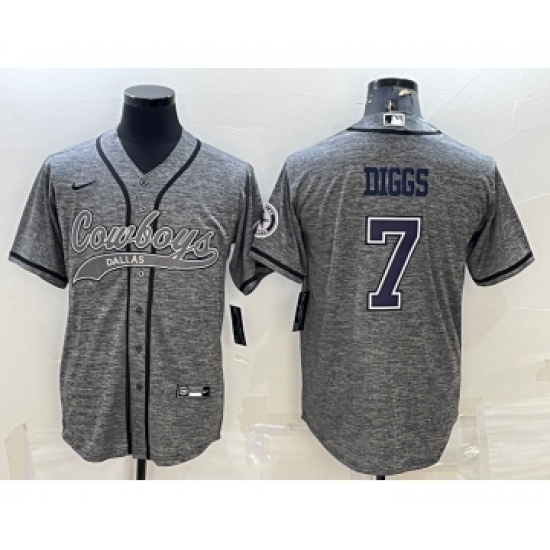 Men's Dallas Cowboys #7 Trevon Diggs Grey Gridiron With Patch Cool Base Stitched Baseball Jersey - Ujersey