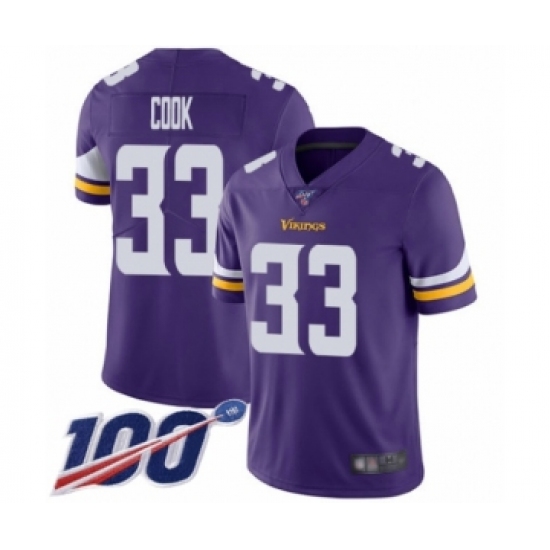 Men's Minnesota Vikings #33 Dalvin Cook Purple Team Color Vapor Untouchable Limited Player 100th Season Football Jersey