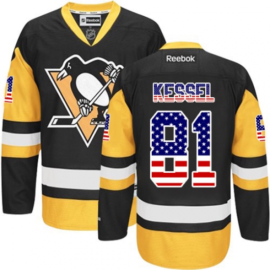 Men's Reebok Pittsburgh Penguins #81 Phil Kessel Authentic Black/Gold USA Flag Fashion NHL Jersey - Ujersey