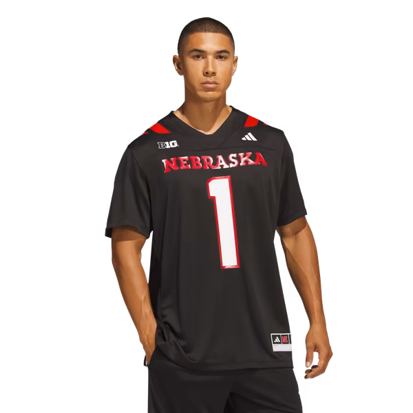 Men's adidas #1 Black Nebraska Huskers Our Red Burns Brighter Premier Strategy Jersey - Ujersey