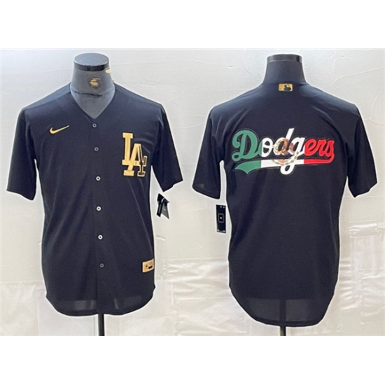 Men's Los Angeles Dodgers Team Big Logo Black Cool Base Stitched Baseball Jersey1 - Ujersey