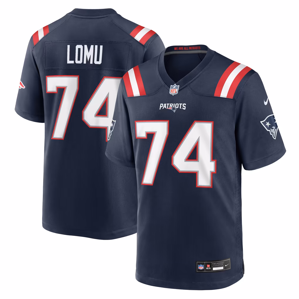 Men's New England Patriots Caleb Lomu Nike Navy Team Game Jersey - Ujersey