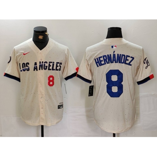 Men's Los Angeles Dodgers #8 Kike Hernandez Number Cream 2024 City Connect Limited Stitched Jerseys - Ujersey