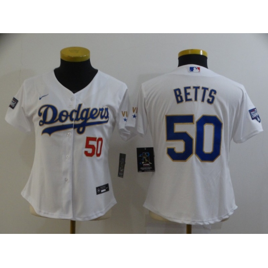 Women's Nike Los Angeles Dodgers #50 Mookie Betts White Series Champions Jersey - Ujersey