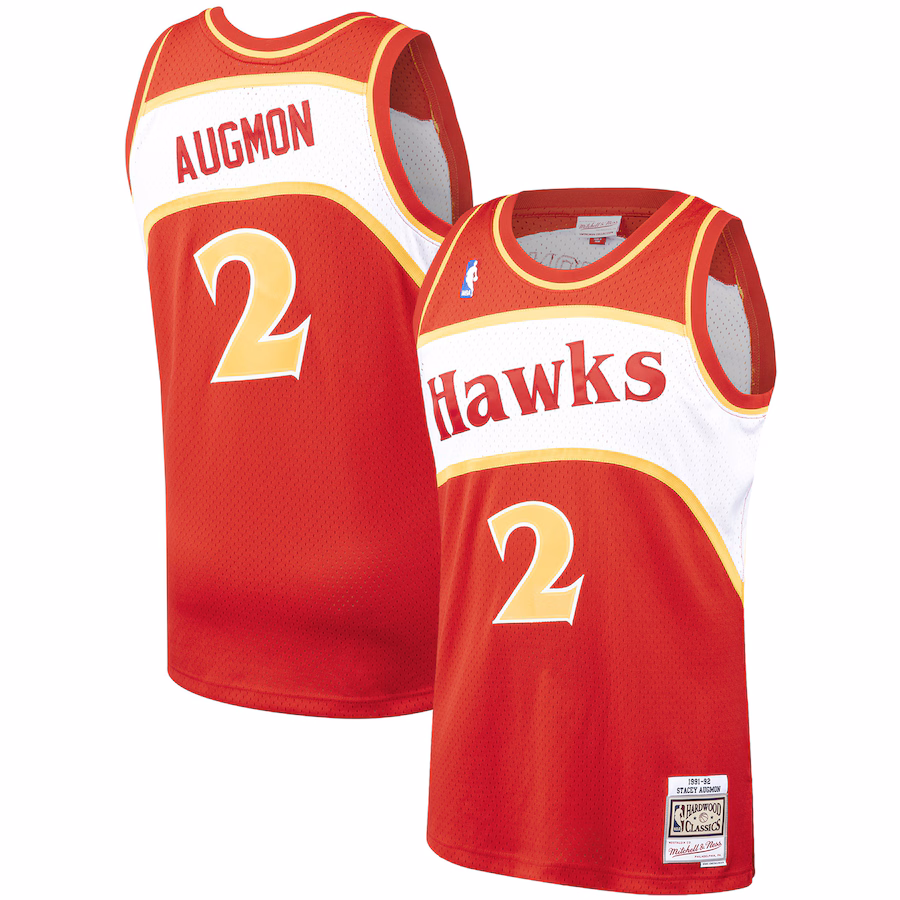 Men's Atlanta Hawks Stacey Augmon Mitchell & Ness Red 1991/92 Hardwood Classics Swingman Jersey - Ujersey NHL