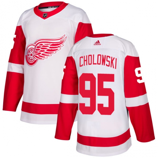 Men's Adidas Detroit Red Wings #95 Dennis Cholowski Authentic White Away NHL Jersey - Ujersey