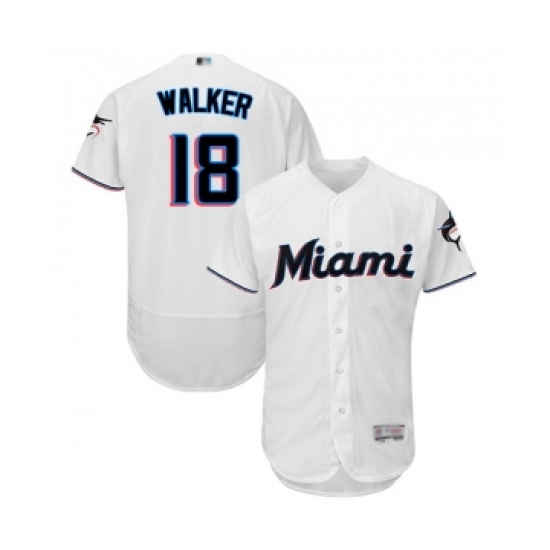 Men's Miami Marlins #18 Neil Walker White Home Flex Base Authentic Collection Baseball Jersey - Ujersey
