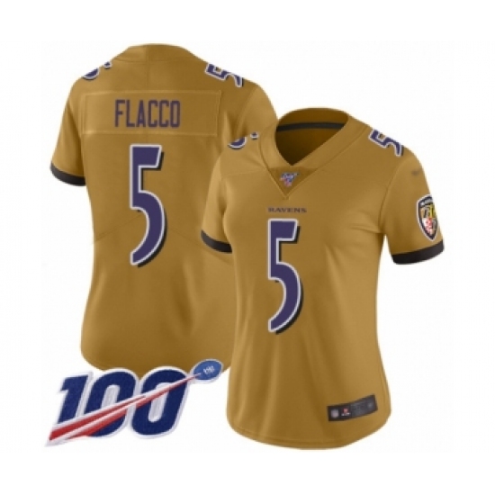 Women's Baltimore Ravens #5 Joe Flacco Limited Gold Inverted Legend 100th Season Football Jersey - Ujersey