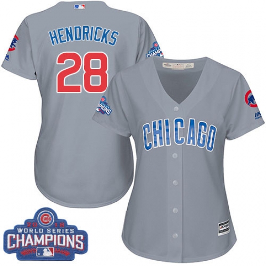 Women's Majestic Chicago Cubs #28 Kyle Hendricks Authentic Grey Road 2016 World Series Champions Cool Base MLB Jersey - Ujersey