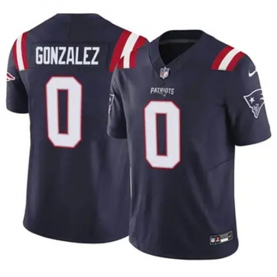 Youth New England Patriots #0 Christian Gonzalez Blue Stitched Vapor Limited Jersey - Ujersey