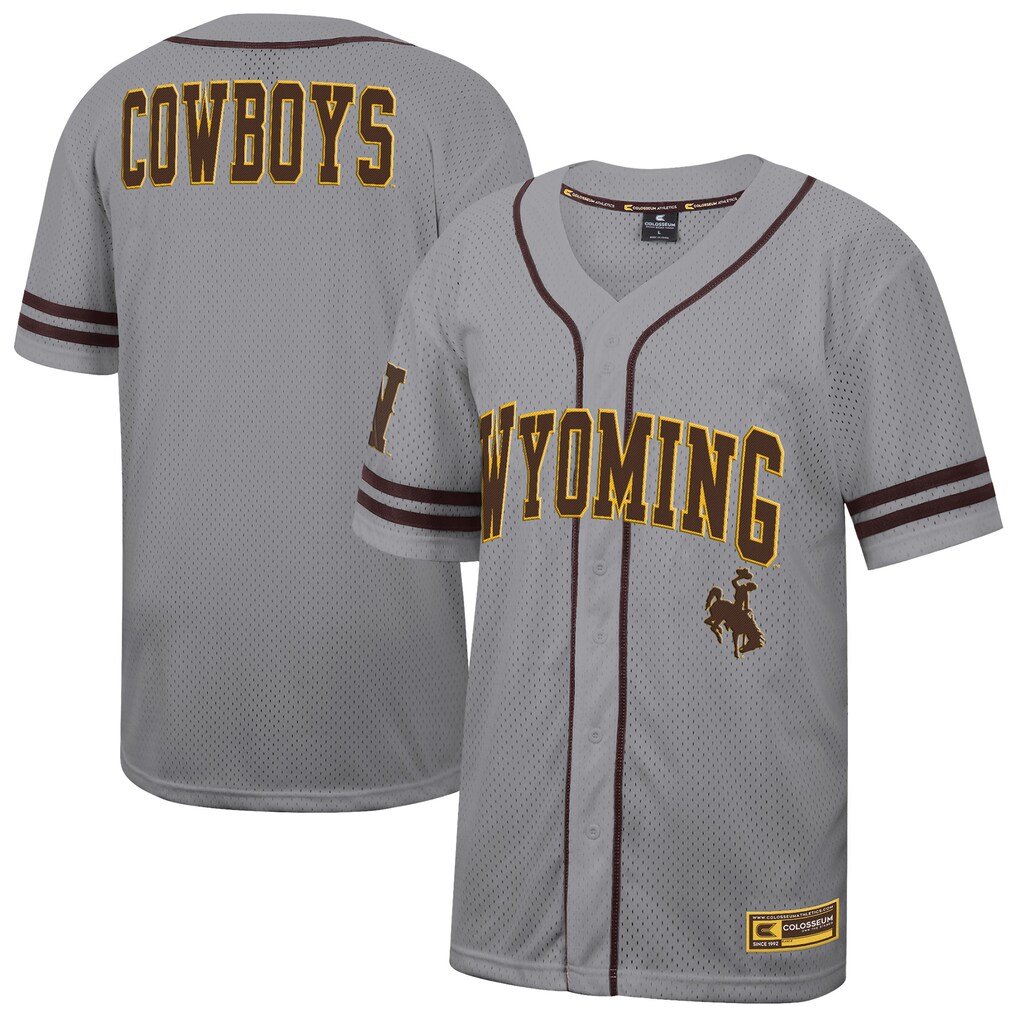 Men's Colosseum Gray Wyoming Cowboys Free Spirited Baseball Jersey - ujerseystore