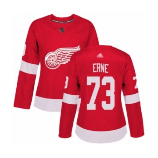 Women's Detroit Red Wings #73 Adam Erne Authentic Red Home Hockey Jersey - Ujersey