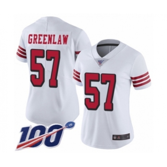 Women's San Francisco 49ers #57 Dre Greenlaw Limited White Rush Vapor Untouchable 100th Season Football Jersey - Ujersey
