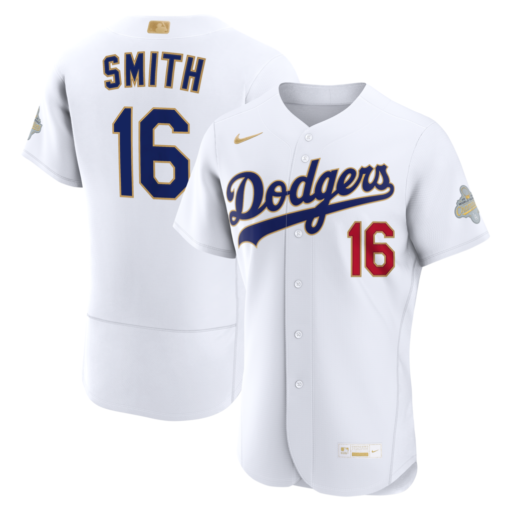 Men's Los Angeles Dodgers Will Smith Nike White 2026 Gold Collection Authentic Jersey - U-jersey