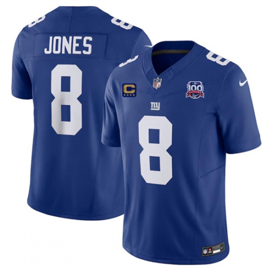 Men's New York Giants #8 Daniel Jones Blue 2024 F.U.S.E. With 4-Star C And 100TH Season Vapor Untouchable Limited Stitched Jersey - Ujersey