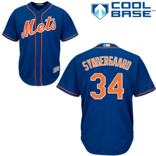 Youth Majestic New York Mets #34 Noah Syndergaard Authentic Royal Blue Alternate Home Cool Base MLB Jersey - Ujersey