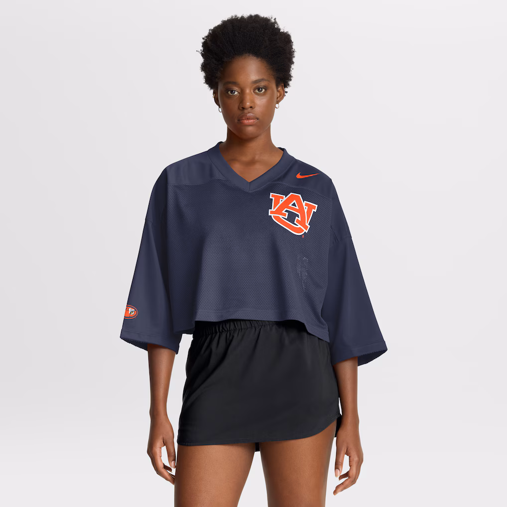 Women's Nike Navy Auburn Tigers Cropped Mesh Dri-FIT Fashion Jersey