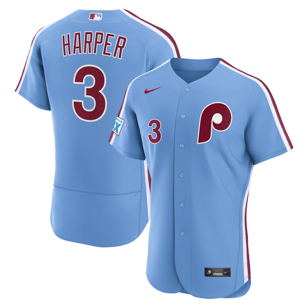 Men's Philadelphia Phillies Bryce Harper Nike Light Blue Alternate Authentic Sponsor Patch Jersey - Ujersey