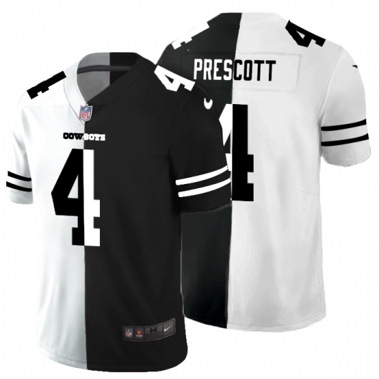 Men's Dallas Cowboys #4 Dak Prescott Black White Limited Split Fashion Football Jersey - Ujersey