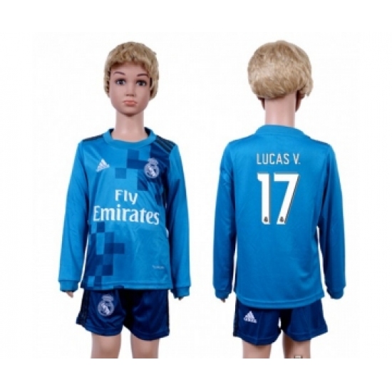 Real Madrid #17 Lucas V. Sec Away Long Sleeves Kid Soccer Club Jersey