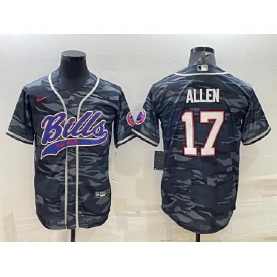 Men's Buffalo Bills Blank #17 Josh Allen Grey Navy Camo With Patch Cool Base Stitched Baseball Jersey - Ujersey