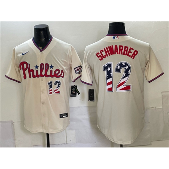 Men's Philadelphia Phillies #12 Kyle Schwarber Cream USA 250 Fourth of July Home Stitched Baseball Jersey - Ujersey