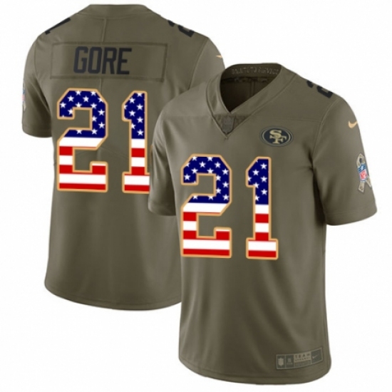 Men's Nike San Francisco 49ers #21 Frank Gore Limited Olive/USA Flag 2017 Salute to Service NFL Jersey - Ujersey