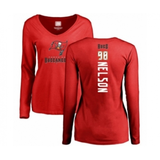Football Women's Tampa Bay Buccaneers #98 Anthony Nelson Red Backer Long Sleeve T-Shirt - Ujersey