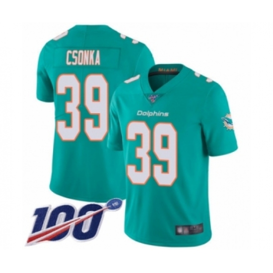 Men's Miami Dolphins #39 Larry Csonka Aqua Green Team Color Vapor Untouchable Limited Player 100th Season Football Jersey - Ujersey