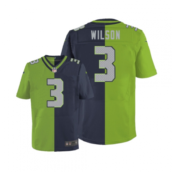 Men's Nike Seattle Seahawks #3 Russell Wilson Elite Navy/Green Split Fashion NFL Jersey - Ujersey