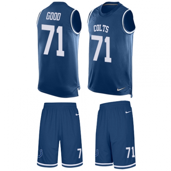 Men's Nike Indianapolis Colts #71 Denzelle Good Limited Royal Blue Tank Top Suit NFL Jersey - Ujersey