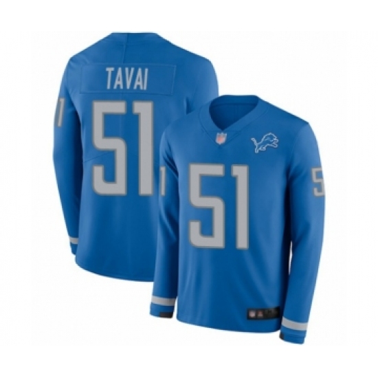 Youth Detroit Lions #51 Jahlani Tavai Limited Blue Therma Long Sleeve Football Jersey - Ujersey