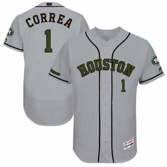 Men's Majestic Houston Astros #1 Carlos Correa Grey Memorial Day Authentic Collection Flex Base MLB Jersey - Ujersey
