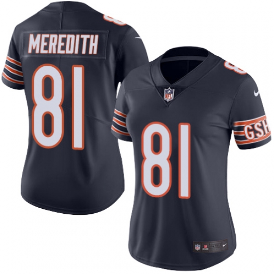 Women's Nike Chicago Bears #81 Cameron Meredith Navy Blue Team Color Vapor Untouchable Limited Player NFL Jersey - Ujersey