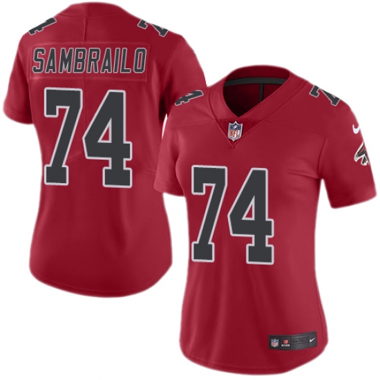 Women's Nike Atlanta Falcons #74 Ty Sambrailo Limited Red Rush Vapor Untouchable NFL Jersey - Ujersey