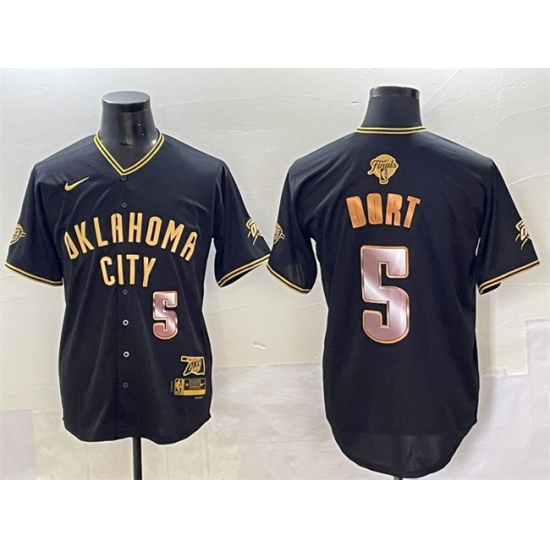 Men's Oklahoma City Thunder #5 Luguentz Dort Black Gold 2025 Finals Vapor Stitched Baseball Jersey - Ujersey