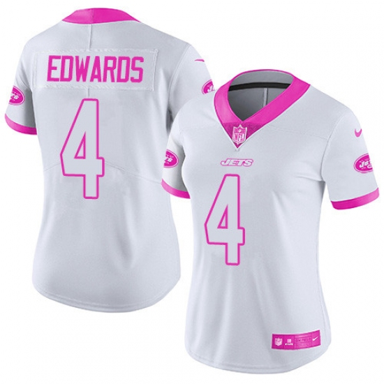 Women's Nike New York Jets #4 Lac Edwards Limited White/Pink Rush Fashion NFL Jersey - Ujersey