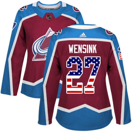 Women's Adidas Colorado Avalanche #27 John Wensink Authentic Burgundy Red USA Flag Fashion NHL Jersey - Ujersey