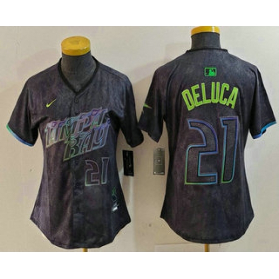 Women'sTampa Bay Rays #21 Jonny DeLuca Number Charcoal 2024 City Connect Limited Stitched Jersey - Ujersey