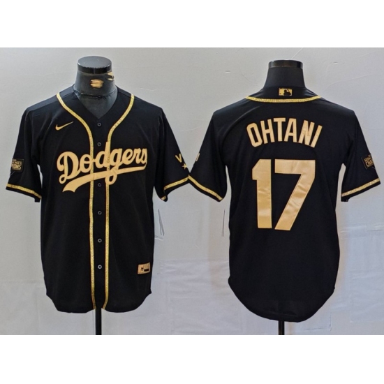 Men's Los Angeles Dodgers #17 Shohei Ohtani Black Gold World Series Champions Cool Base Stitched Jersey - Ujersey