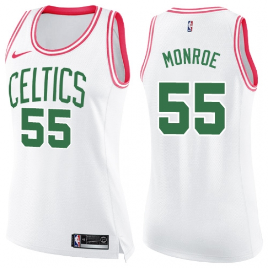 Women's Nike Boston Celtics #55 Greg Monroe Swingman White/Pink Fashion NBA Jersey - Ujersey