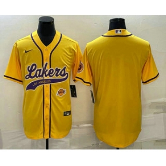 Men's Los Angeles Lakers Blank Yellow With Cool Base Stitched Baseball Jersey - Ujersey
