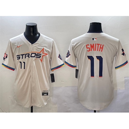 Men's Houston Astros #11 Cam Smith Cream 2025 City Connect With Texas Limited Stitched Baseball Jersey - Ujersey