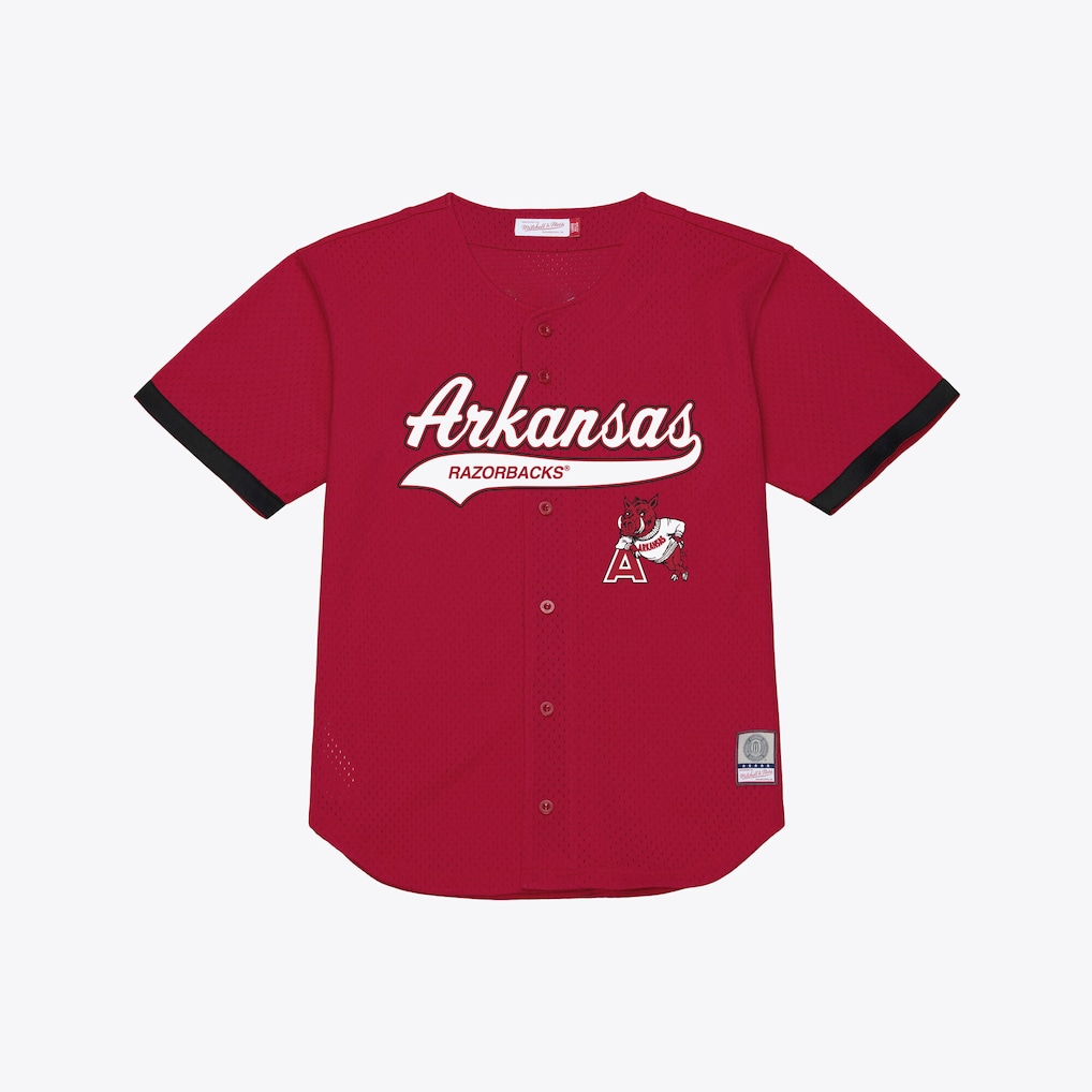 Men's Mitchell & Ness Cardinal Arkansas Razorbacks Mesh Button-Up Batting Practice Baseball Jersey