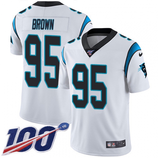 Men's Carolina Panthers #95 Derrick Brown White Stitched NFL 100th Season Vapor Untouchable Limited Jersey - Ujersey