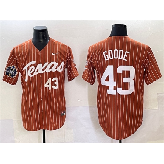 Men's Texas Longhorns #43 Leighann Goode Orange Pinstripe 2025 World Series & SEC Patch Stitched Jersey - Ujersey