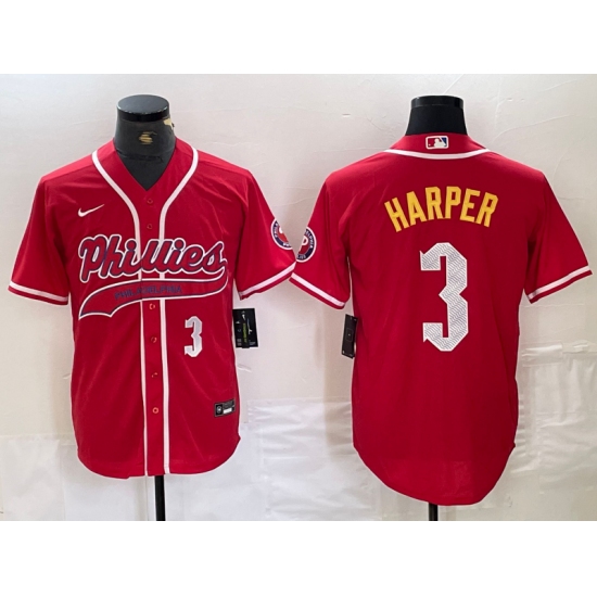 Men's Philadelphia Phillies #3 Bryce Harper Number Red Cool Base Stitched Baseball Jerseys - Ujersey