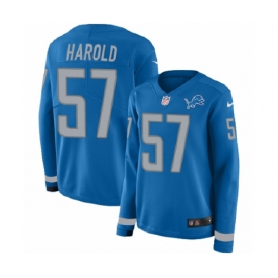 Women's Nike Detroit Lions #57 Eli Harold Limited Blue Therma Long Sleeve NFL Jersey - Ujersey